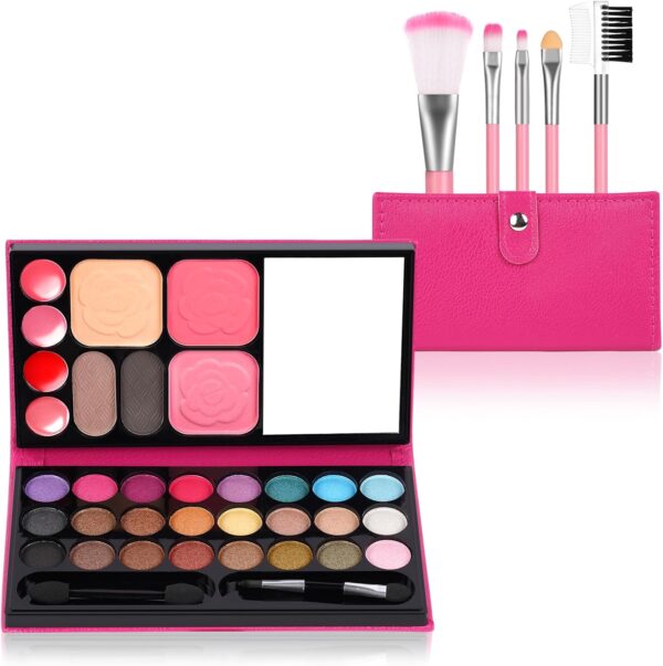 Aomig 33 Colors Kids Makeup Sets for Girls, 6 Pcs Princess Make Up Kit with 5 Brushes, Washable Children's Cosmetics Toys, Non-Toxic Makeup Kit, Cosmetic Beauty Set Gift for Kids Halloween Birthday