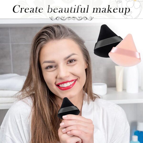 Patelai 2 Pcs Powder Puff Makeup Puff Triangle Soft Powder Sponge Reusable Triangle Sponges with Strap for Cosmetic Foundation Wet Dry Makeup(Black, Nude)