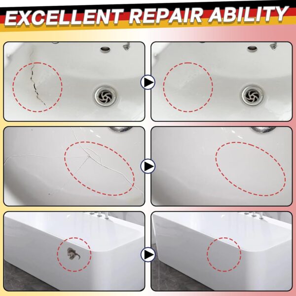Bath Repair Kit White, Bathtub and Sink Repair Kit, Enamel Tub Tile and Shower Tray Repair Kit, Bathtub and Sink Repair Kit, Bathtub Crack Refinishing Kit to Repair Chips (White-Color Paste*5, 1)