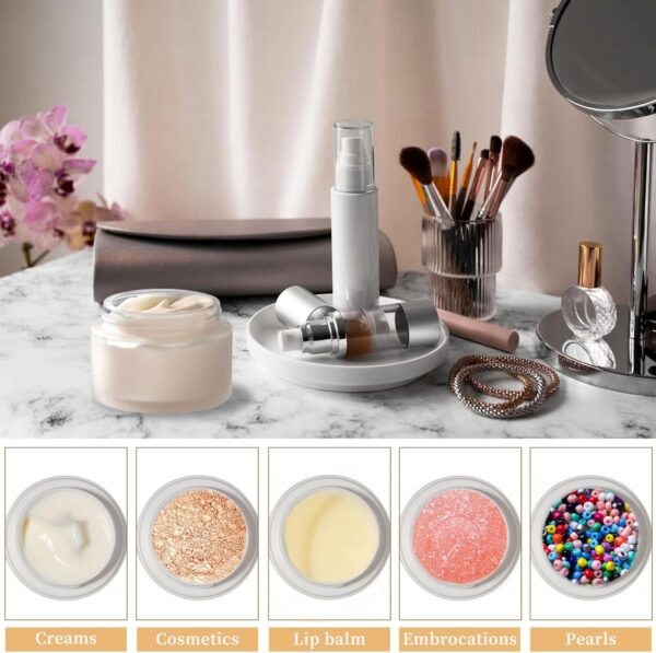 8 Pcs Frosted Clear Glass Cosmetic Jars with Wood Grain Plastic Lids & Inner Liners – 20ml & 30ml Refillable Travel Pots for Creams, Lip Balm, Makeup, Powder, Lotion, and Nail Products