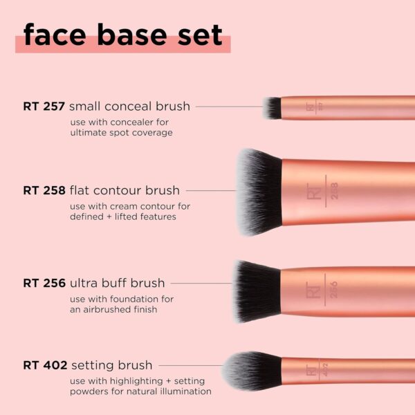 Real Techniques Face Base Makeup Brush Kit, For Concealer, Foundation, & Contour, Works With Liquid, Cream & Powder Products, Staples For Blending & Buffing, 4 Piece Set