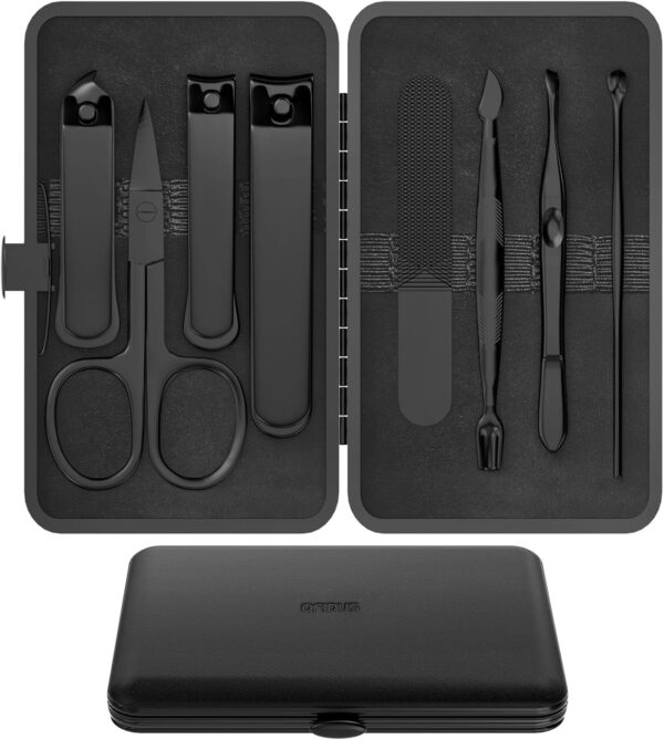 OFIDUS Precision 8 Pieces Men’s Nail Grooming Travel Kit, Stainless Steel Manicure Set with Fingernail & Toenail Clippers, Nail File, Slant Tip Tweezers, Cuticle Scissors