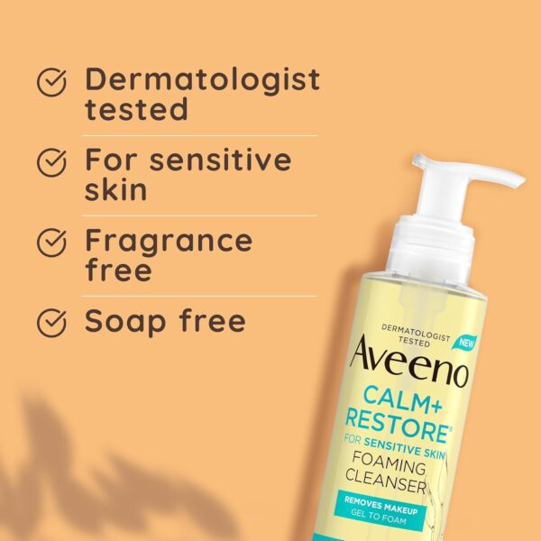 Aveeno Face CALM+RESTORE® Foaming Cleanser, Removes Makeup + Waterproof Mascara, Gel to Foam, For Sensitive Skin, Fragrance Free 200ml