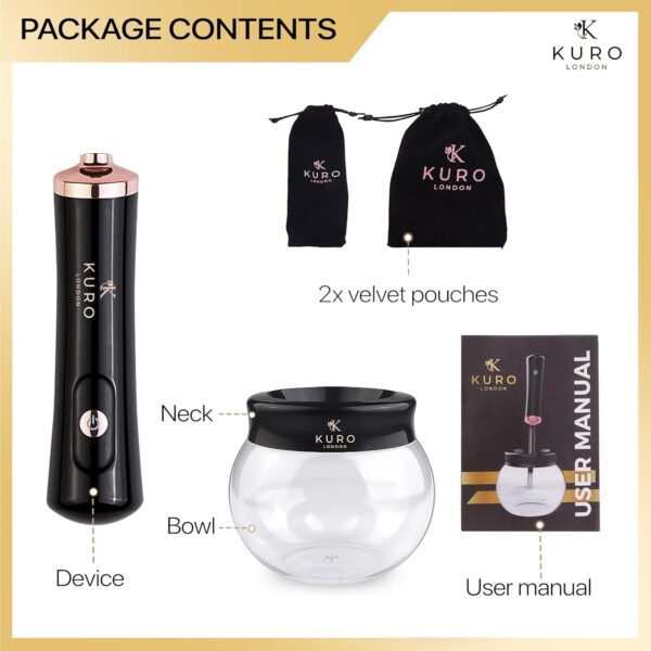 Kuro Makeup Brush Cleaner and Dryer Machine Gift Box | Fast, Automatic & Deep Cleaning | 2x Premium Travel Pouches Included Free | Makeup Brushes Clean Tools
