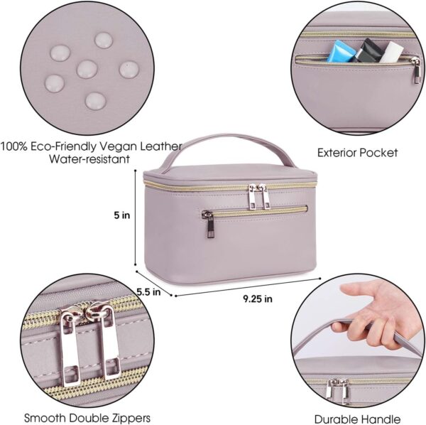 Makeup Bag Travel with Brush Compartment, Large PU Leather Cosmetic Organizer Case with Handle, Water-Resistant for Women, Purple (Patent Pending)
