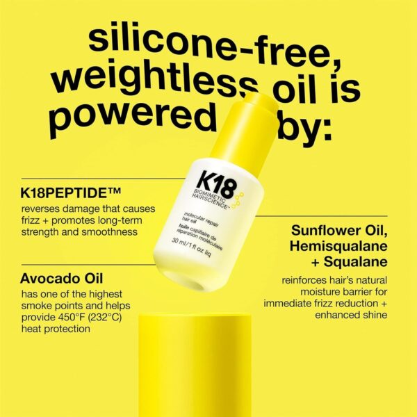 K18 Molecular Repair Hair Oil - Weightless Oil for Stronger, Healthier Hair, 30 ml