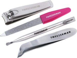 Tweezerman Mini Nail Rescue Kit - Travel Small Manicure Set with Mini Fingernail Clipper, Pushy & Nail Cleaner, Cuticle Nipper, and Nail File, Ideal for Travel and All Your Nail Care Needs