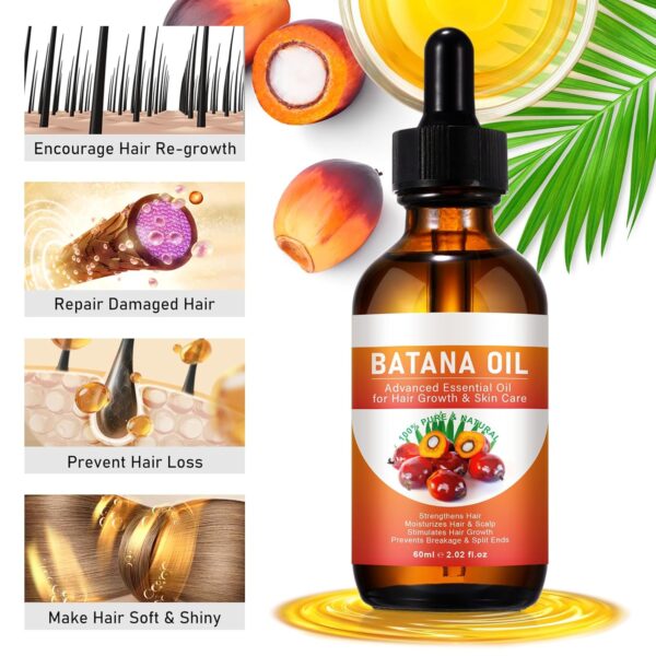 Batana Oil for Hair Growth, 100% Pure Natural Raw Batana Oil for Hair Growth, Prevent Hair Loss, Eliminate Hair Split Ends, Promotes Hair Thickness for Men & Women-2.02 fl oz