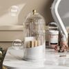 STORICANS Makeup Brush Holder Rotating Organiser with Clear Lid，Sliding Opening Dustproof Makeup Brush Case Make up Organizer Storage for Dressing Table Organiser,Vanity,White