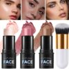 3Pcs Contour Highlighter Blush Sticks with Brush - Cream Contour Bronzer Stick for Cheeks Eyes Lips, Long Lasting Waterproof Smooth Makeup Sticks for All Skin Type Face Makeup