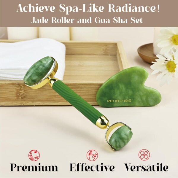 71WqWHaXL8L._AC_SL1500_.jpg Rena Chris Gua Sha and Jade Facial Roller, Manual Facial Massager and GuaSha Tool, Sculpt Jawline and Reduce Puffiness, Skincare Gift (Green)