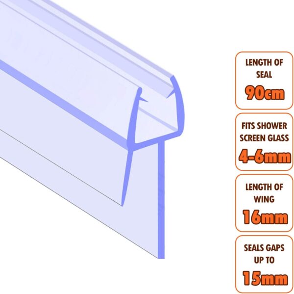 ECOSPA Rubber & Plastic Bath/Shower Screen Seal Strip for 4-6mm Glass Screens or Doors • Straight or Curved • Seals Gaps up to 15mm