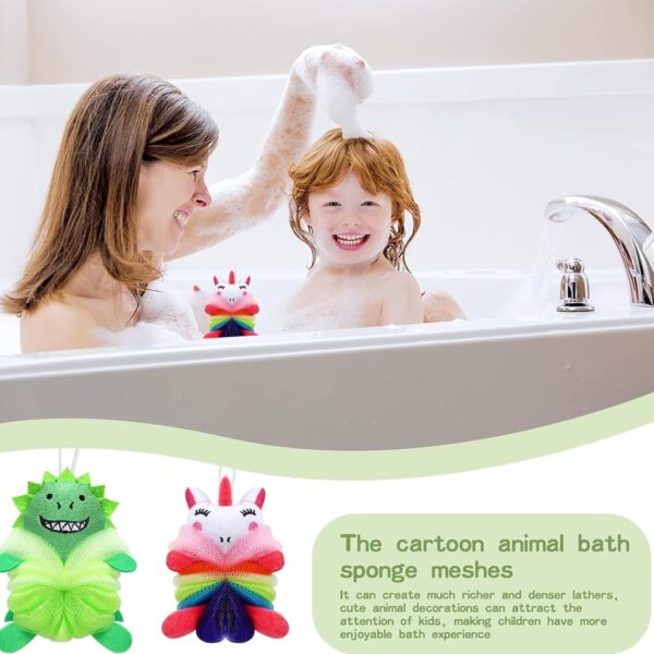 JYTDBCS 2Pcs Bath Loofahs for Kids, Cartoon Shower Puff Body Scrubber Shower Washing Exfoliating Soft Body Puff Sponge，Kids Shower Puff for Children Shower Kids sponges，Washing Puffs for Bath
