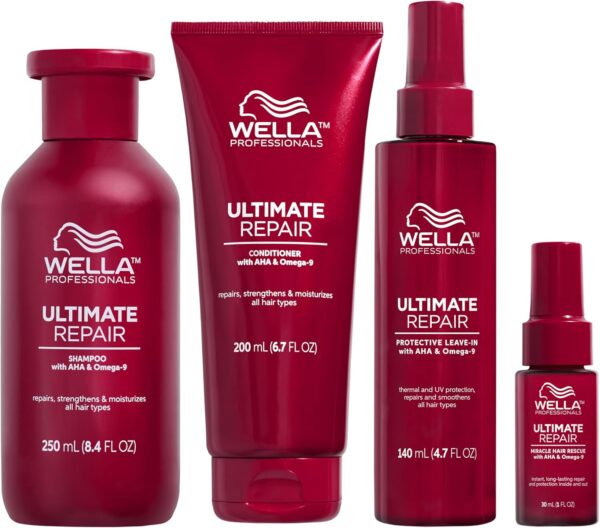Wella Professionals Ultimate Repair Professional Hair Care Set, Professional Repair Shampoo 250ml, Conditioner 250ml, Miracle Hair Rescue Spray 30ml & Protective Leave-In Lotion 140ml