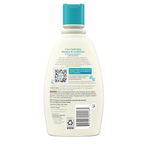 Aveeno Kids 2-in-1 Shampoo and Conditioner, Hydrating Shampoo and Conditioner for Soft, Smooth and Easily Manageable Hair, Oat Extract Formula, Gentle Scent, Hypoallergenic, 12 fl. oz, 3 Pack