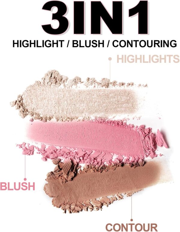 Erinde Mini Highlighter, Bronzer & Blush Powder Palette, Matte Shimmer Powder Makeup, Tiny Face Palette with Mirror All in One, Blendable, Travel Friendly, Cruelty Free, 3 Colours