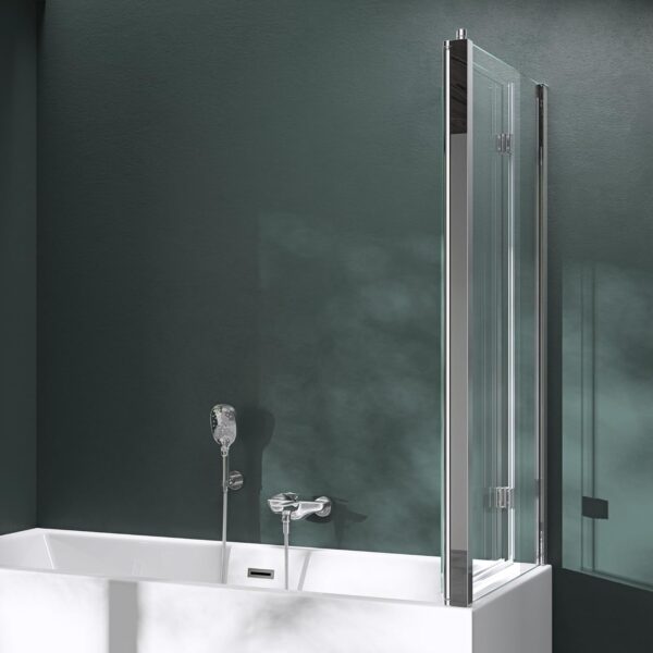 Mai & Mai Folding Shower Screen for Baths | Bath Shower Screen | WDH: 80×120×140cm | Safety Glass with Nano | 2 Folding Screens | with Wall Stabiliser | Cortona113