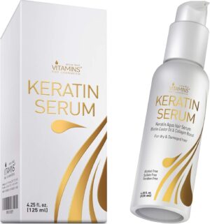 Vitamins Hair Serum Keratin Treatment - Biotin Collagen & Coconut Oil Hydrating Moisturiser for Frizzy Dry Damaged Hair - Anti Frizz Heat Protection for Curly Wavy Straight Locks