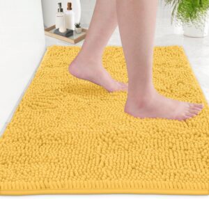 LuxUrux Bath Mat-Extra-Soft Plush Bath Shower Bathroom Rug, 1'' Chenille Microfiber Material, Super Absorbent Shaggy Bath Rug (Yellow, 50 x 80 cm)
