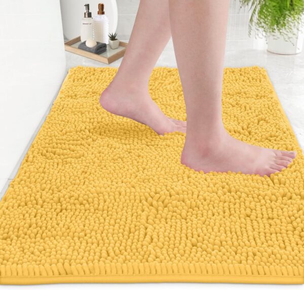 LuxUrux Bath Mat-Extra-Soft Plush Bath Shower Bathroom Rug, 1'' Chenille Microfiber Material, Super Absorbent Shaggy Bath Rug (Yellow, 50 x 80 cm)