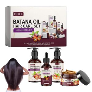 Batana Oil Volumizing Hair Care Set, Repairs Frizzy Hair, Deep Nourishes Scalp, Smooth Hair Travel Set for Women and Men Include Shampoo Conditioner Hair Mask Hair Oil