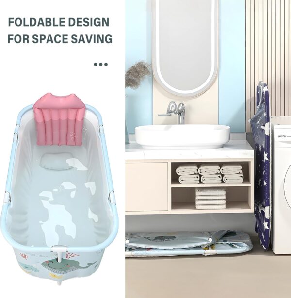 Warmiehomy Portable Foldable Bathtub for Adults,120X50X55cm Freestanding Soaking Bathtub with Cushion and Backrest,Hot Bath Ice Bath SPA Tub for Shower,Folding Bathtub for Adults Kids,Ocean Style