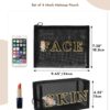 GINOYA 4PCS Mesh Makeup Bags, Nylon Letter Cosmetic Bag Set, Travel Essentials Pouch Set Print with Skin Hair FACE Glam Letter (Black)