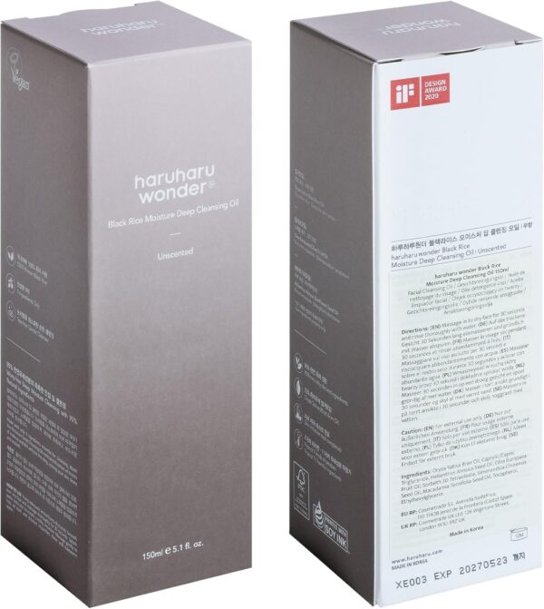 Haruharu Wonder Black Rice Moisture Deep Cleansing Oil 150ml, Korean Facial Cleanser, Makeup Remover, Vegan, Cruelty Free