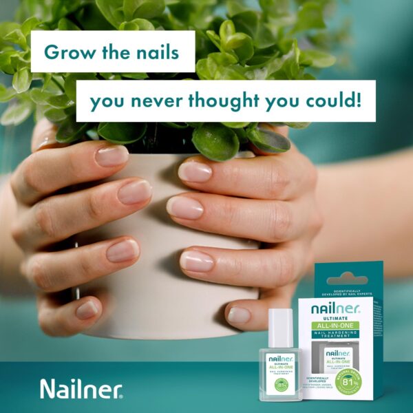 Nailner Ultimate All-in-One Nail Hardening Treatment – Nail Polish Strengthener – Clear Nail Varnish – Nail Strengthener for Damaged Nails – For Stronger, Harder, Healthier-Looking Nails – 10ml