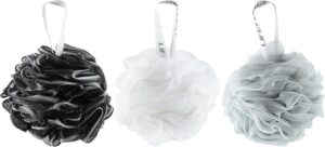 Lifeforce Shower Puff Loofah 60g/ PCS, Shower Exfoliating Bath Sponge for Adults, Comfortable and Soft Mesh Bath Loofah Body Exfoliating Bath Sponge, Luxurious Classic Colours(Set of 3)