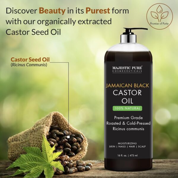 MAJESTIC PURE Pure Jamaican Black Castor Oil for Hair Care, Strengthening, Nourishing, and Volumizing Formula - Non GMO Verified, 16 Fl Oz
