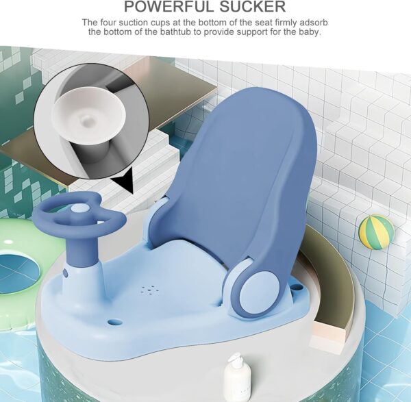 Hibtn Bath Seat 6 Months Plus, Bath Chair for Baby with Adjustable Backrest Suction Cup,Foldable Anti-Slip Baby Shower Chair,Portable Bathtub Seat for Sit Up Bathing Seat