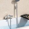Marketero Bath Mixer Taps, Modern Single Lever Bath Shower Filler Mixer Tap with Dual Outlet Ceramic Valve for Bathroom Brass Chrome
