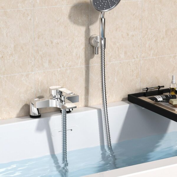 Marketero Bath Mixer Taps, Modern Single Lever Bath Shower Filler Mixer Tap with Dual Outlet Ceramic Valve for Bathroom Brass Chrome