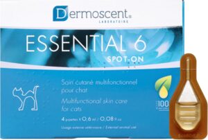Dermoscent Essential 6 spot-on for Cats - Skin Care for Dandruff Dry or Oily Skin & Hair Loss - Natural Essential Oils & Fatty Acids - for a Healthy Skin & Coat - 4 Pipettes of 0.6 ml / 0.08 fl. oz