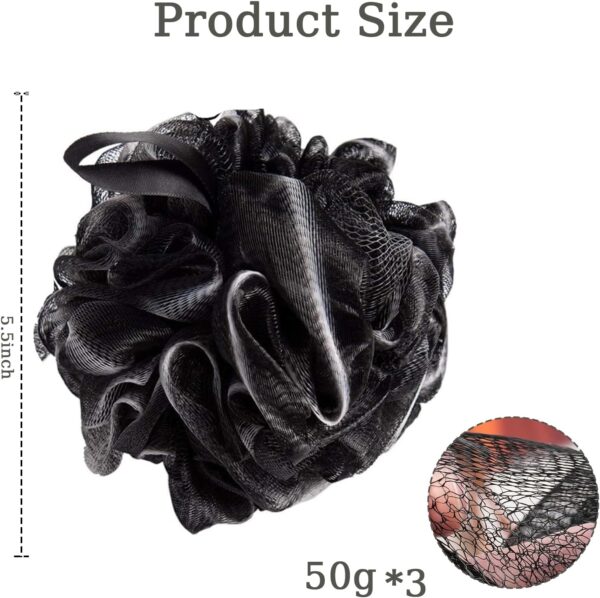 DDUP loofah,Shower Puff,Bath Loofah,Body Brush, Mesh Sponge, Mens Shower loofah,Exfoliating Bath Scrunchie for Women and Men, Soft Body Scrubber Bath Sponge 3pcs（Black Colour）