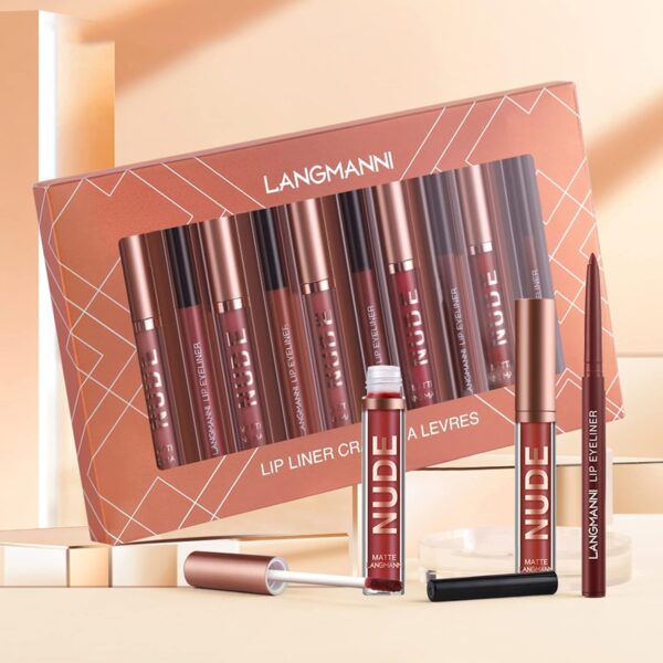 6 Matte Lipstick with 6 Lipliners Durable Lip Gloss,Long-Lasting&Waterproof Non-Stick Cup High Pigmented Velvet Lipgloss Kit,Beauty Cosmetics Gift for Girls(12PCS)