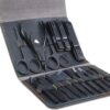 Leipple Manicure Set Professional Pedicure Kit Nail Care Tools - 16 in 1 Stainless Steel Nail Clippers Tools - Grooming Kit with Luxurious Leather Travel Case (Black)