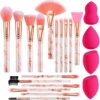 DUAIU Marble Makeup Brushes Set Premium Synthetic Kabuki Powder Blush Contour Foundation Concealer Eyeshadow Brushes with Makeup Sponge - Pink Marble Set)