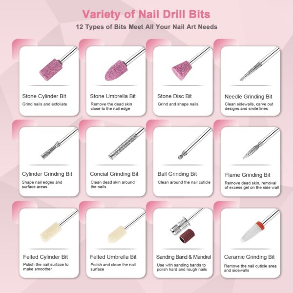 CIICII 71Pcs Cordless Nail Drill Kit with LED Light & Portable Bag, 20000RPM Electric Nail Drill Machine (3-Speed Rechargeable Wireless Electric Nail File) for Acrylic Gel Nails DIY Manicure Pedicure