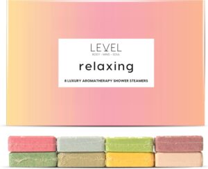 Level Body Mind Soul - Aromatherapy Shower Steamers - Relaxing, 8 Pack - Birthday Gifts for Women - Shower Bombs with Multiple Fragrances - Self Care Relaxation, Body Restore