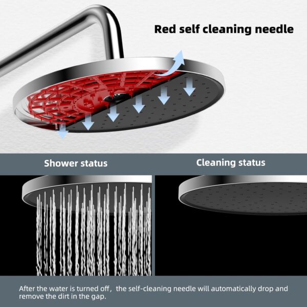 Hibbent Self-Cleaing Rainfall Shower Kit with 304 Stainless Steel Shower Rail,Height Adjustable Overhead Shower Kit Without Mixer, Shower Riser Rail Kit with Brass Diverter,Chrome