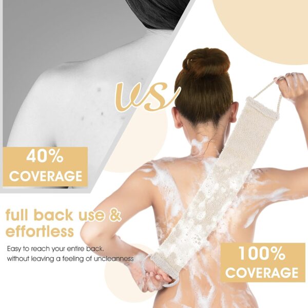 COMNICO 2pcs Exfoliating Body Scrubber, Natural Hemp Back Scrubber Exfoliator Loofah Shower Bath Wash Deep Cleaning Glove and Strap Dead Skin Removal for Men Women(White)