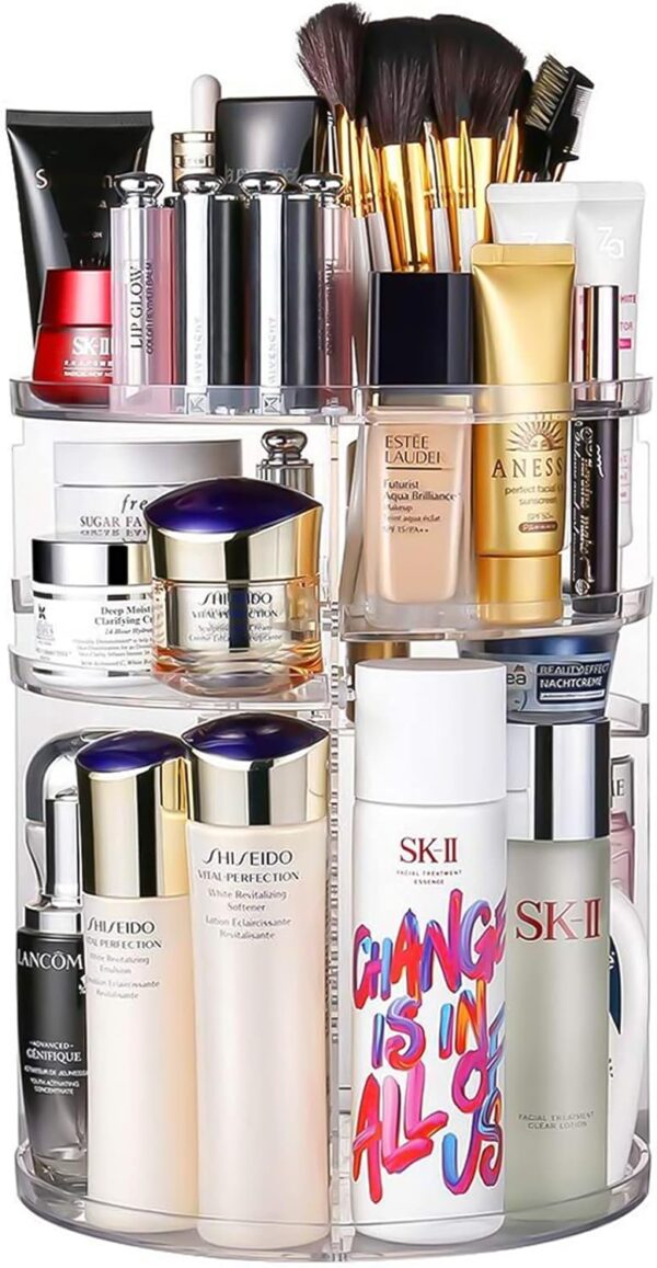 71ZCFD3NzLL._AC_SL1500_.jpg Rotating Makeup Organizer 360 Degree Adjustable Cosmetic Storage Makeup Spinning Holder Storage Rack with 7 Layers Large Capacity , Display Stand Box Perfect for Dresser Bedroom Bathroom (Transparent)