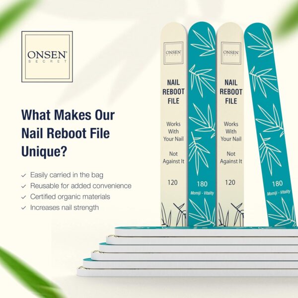 Onsen Secret Japanese Nail File - Professional 10-Pack Nail Files, Double Sided Natural & Acrylic Nail Filers - 120/180 Grit - Disposable, Salon Smooth, Best Nail File for Shiny Nails