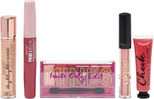 Technic Invite Only 5 Piece Cosmetic Gift set - 5 Full Size Makeup Products for Eyes, Face & Lips - Vegan & Cruelty Free