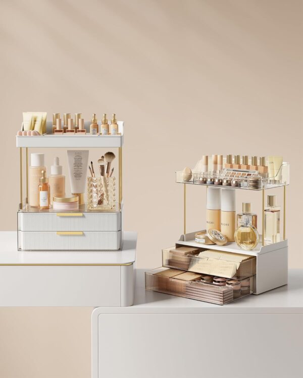 SONGMICS 4-Layer Makeup Organiser, Skincare Organiser, 4 Dividers, Anti-Slip Design, Bathroom Counter Organser, Versatile for Vanity Bedroom Kitchen, 20 x 32 x 39.1 cm, Transparent JKA021W02