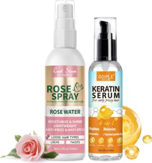 Keratin Protein Hair Serum Anti Frizz Control Repair Hair- Rose Water Spray for Hair Moisturize Anti-Frizz Hair Smooth Products Curly Hair Brush Curl Defining Brush for Shaping Hair Women Men(3PCS)
