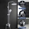 Coleniny Shower System with Diverter Chrome, Shower Mixer Set with 21cm Round Overhead Rainfall Shower Head, 3-Function Handheld Shower, Riser Rail, Adjustable Height Anti Scald Shower Set