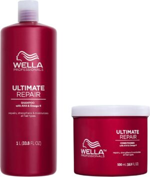 Wella Professionals Repair and Rebuild Professional Hair Care Duo for All Types of Hair Damage, Ultimate Repair Shampoo 1L and Conditioner 500ml Bundle